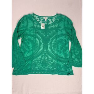NWT Cato Woman Plus Sz 18/20 Pool Green Sheer Lace Top Long Sleeve Boho